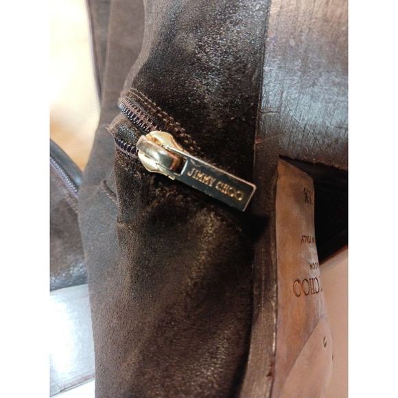JIMMY CHOO Roughout Suede Knee High Brown Leather Riding Boots Size 6 US 36.5 EU - Picture 15 of 16